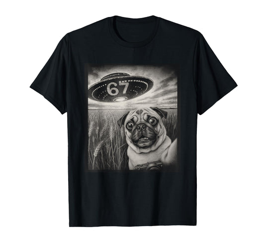 67 Meme Pug Selfie UFO Alien Retro T-Shirt
