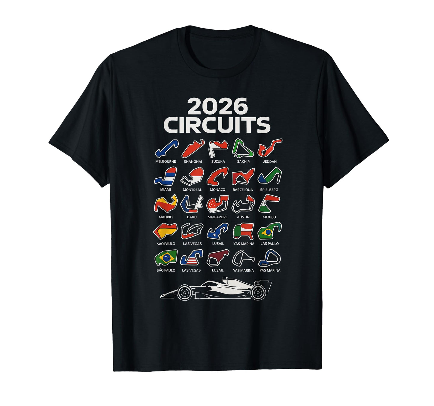 2026 Calendar Circuit Racing Car Silhouette T-Shirt