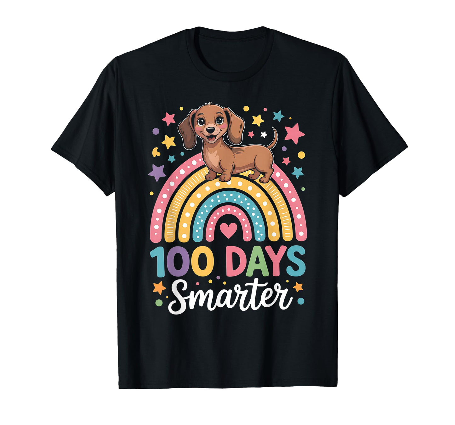 100 Days Smarter Dachshund Dog Rainbow 100th Day of School T-Shirt