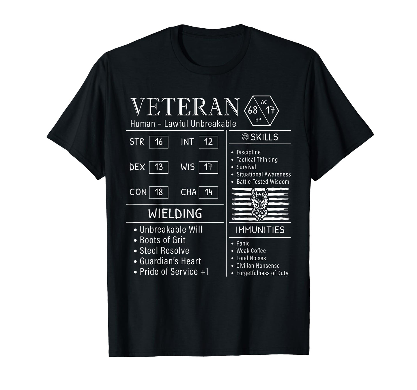 Funny Veteran RPG Stats - Tabletop Player Gamer Humor T-Shirt