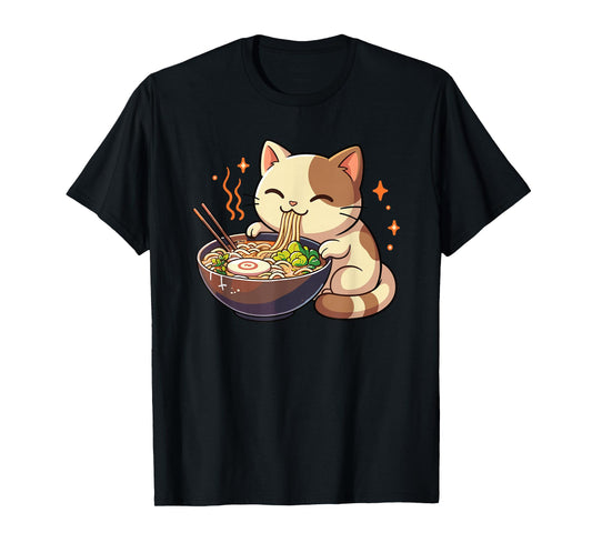 Cat with Noodles Ramen Kawaii Cat T-Shirt