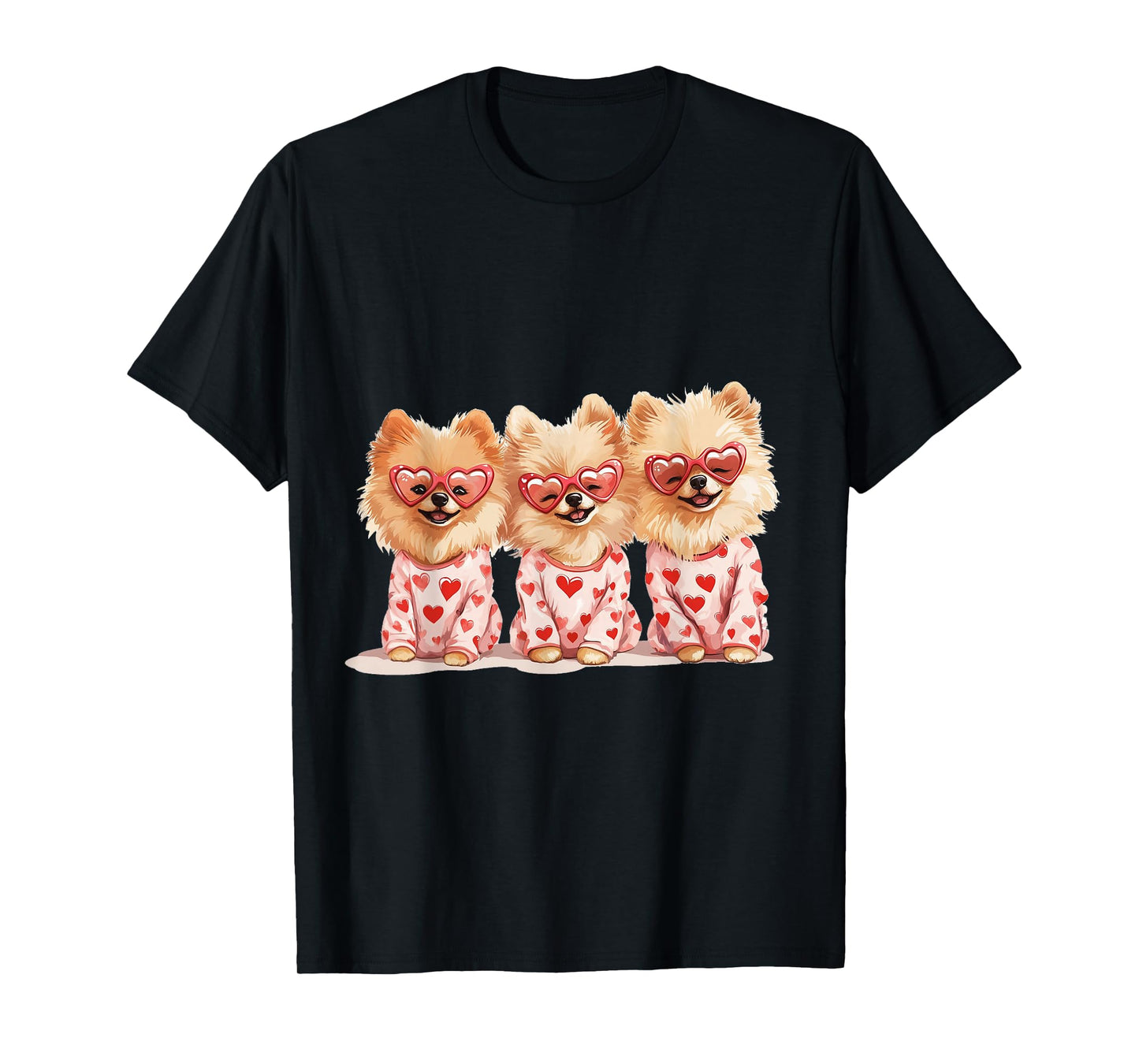 Cute Valentine Pomeranian Dogs Heart Sunglasses Love Pajamas T-Shirt
