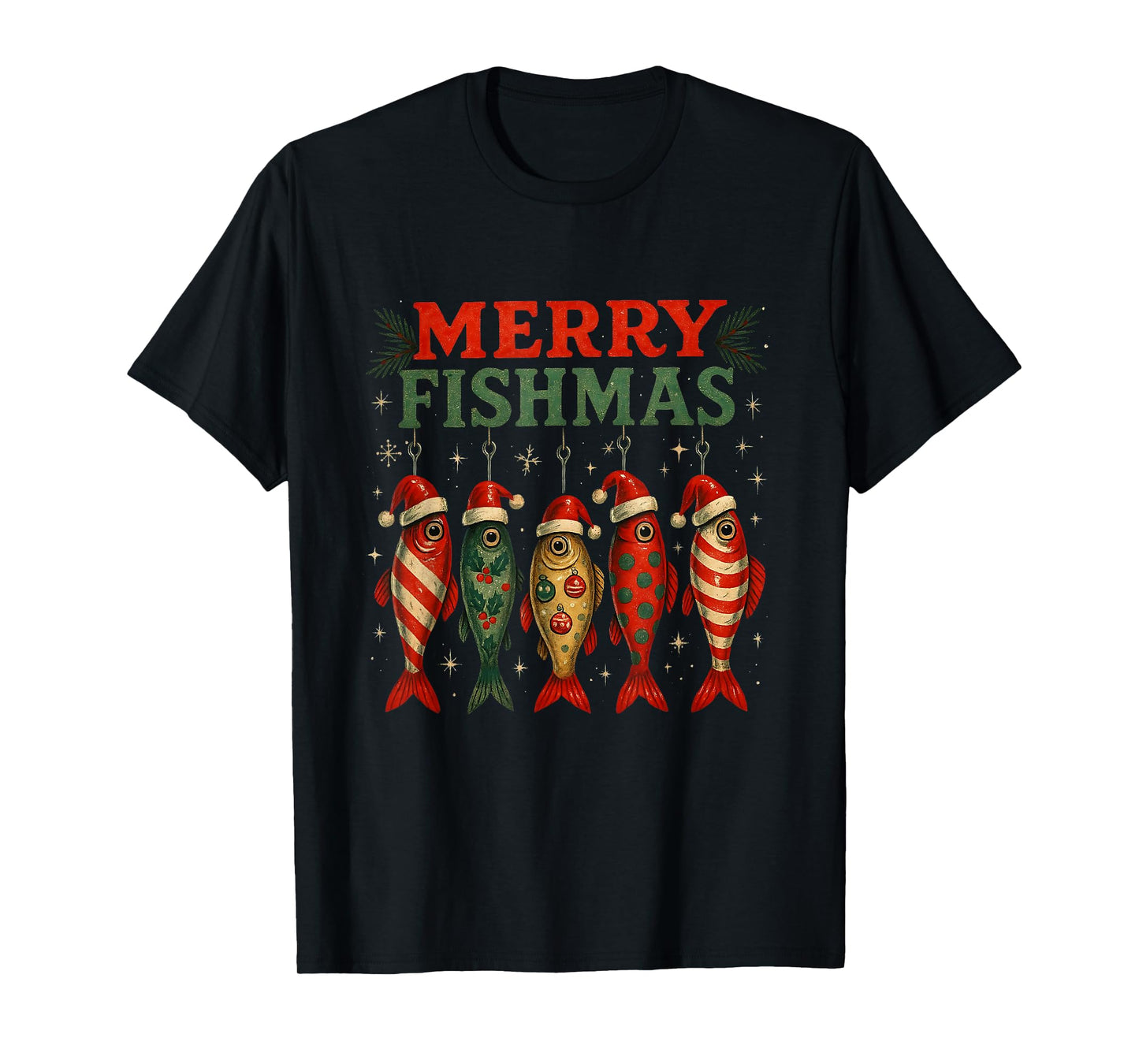 Merry Fishmas Funny Fishing Christmas Design T-Shirt