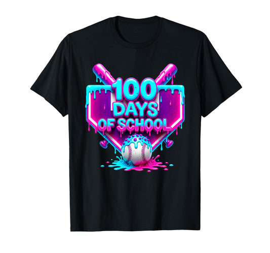 100 Days of School Baseball Drip 100 Days for Boys and Kids T-Shirt
