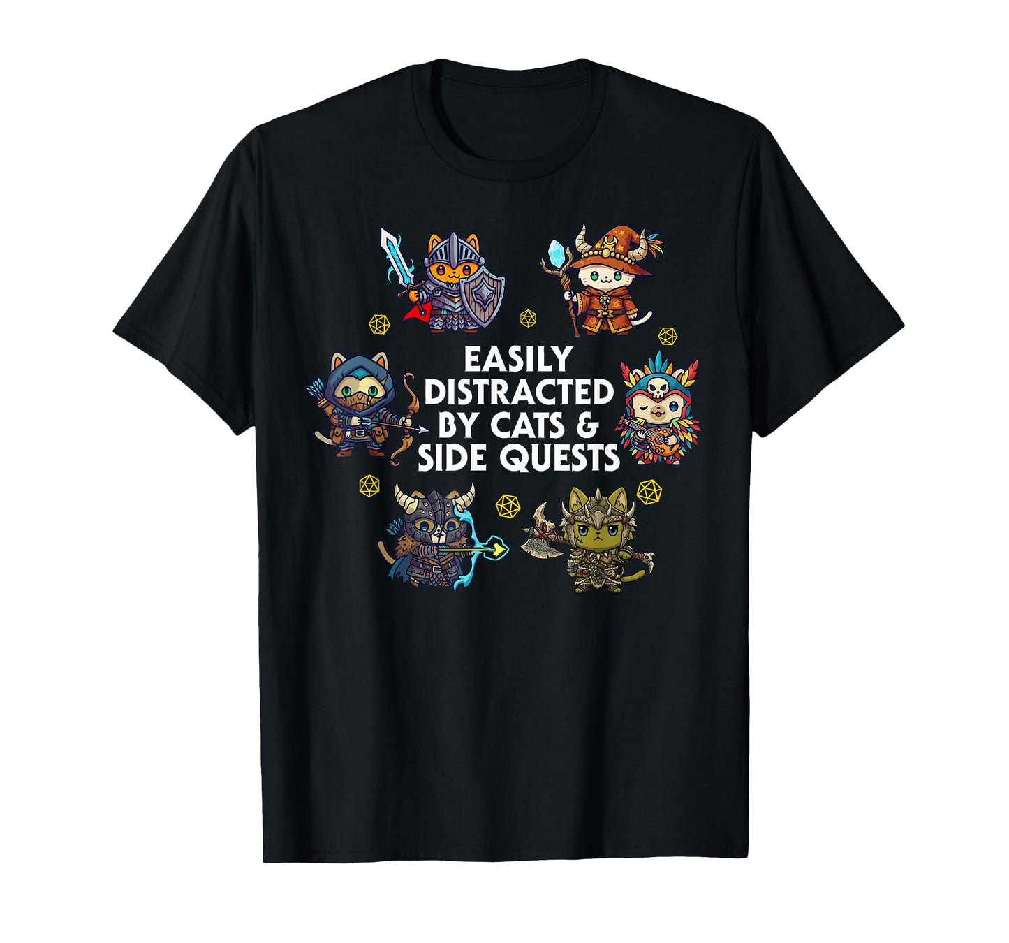 Nerd ADHD Cat Funny RPG Gamer Cats Side Quest Men Women Kids T-Shirt
