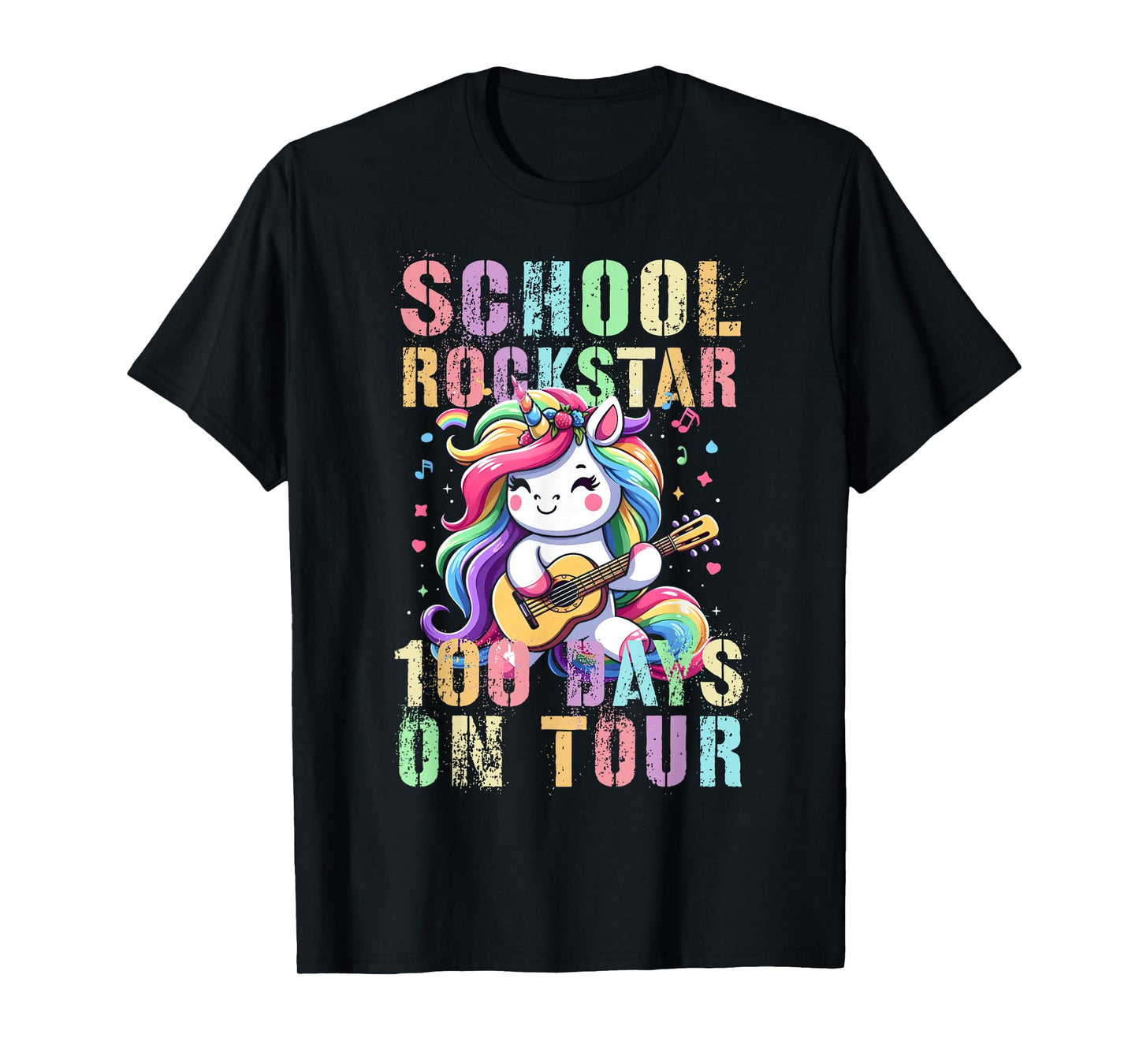Cheerful School Rockstar 100 Days ON Tour Unicorn Rockin' My T-Shirt