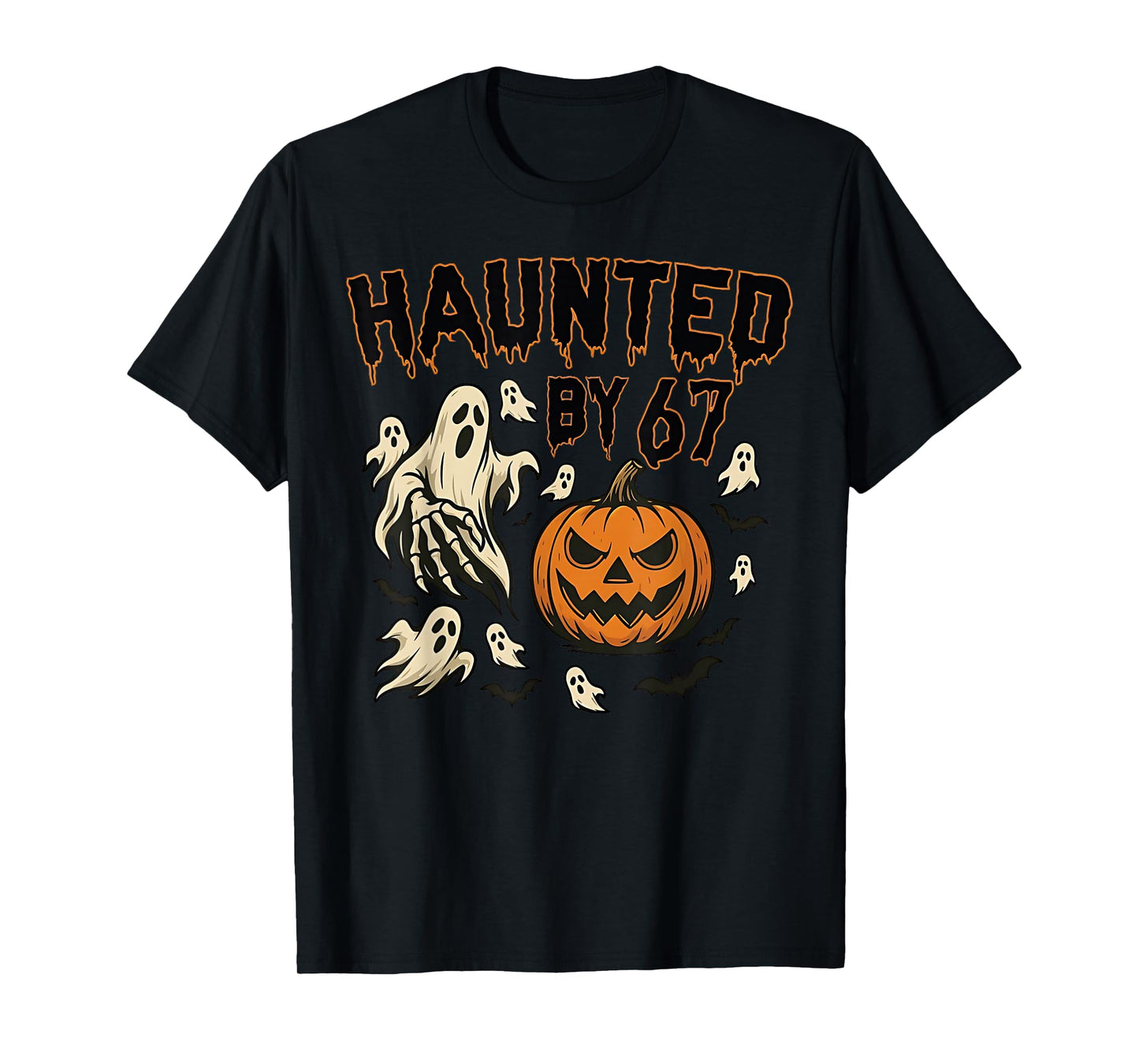 Haunted by 67 Pumpkin Ghost Meme Halloween Six Seven Kids T-Shirt