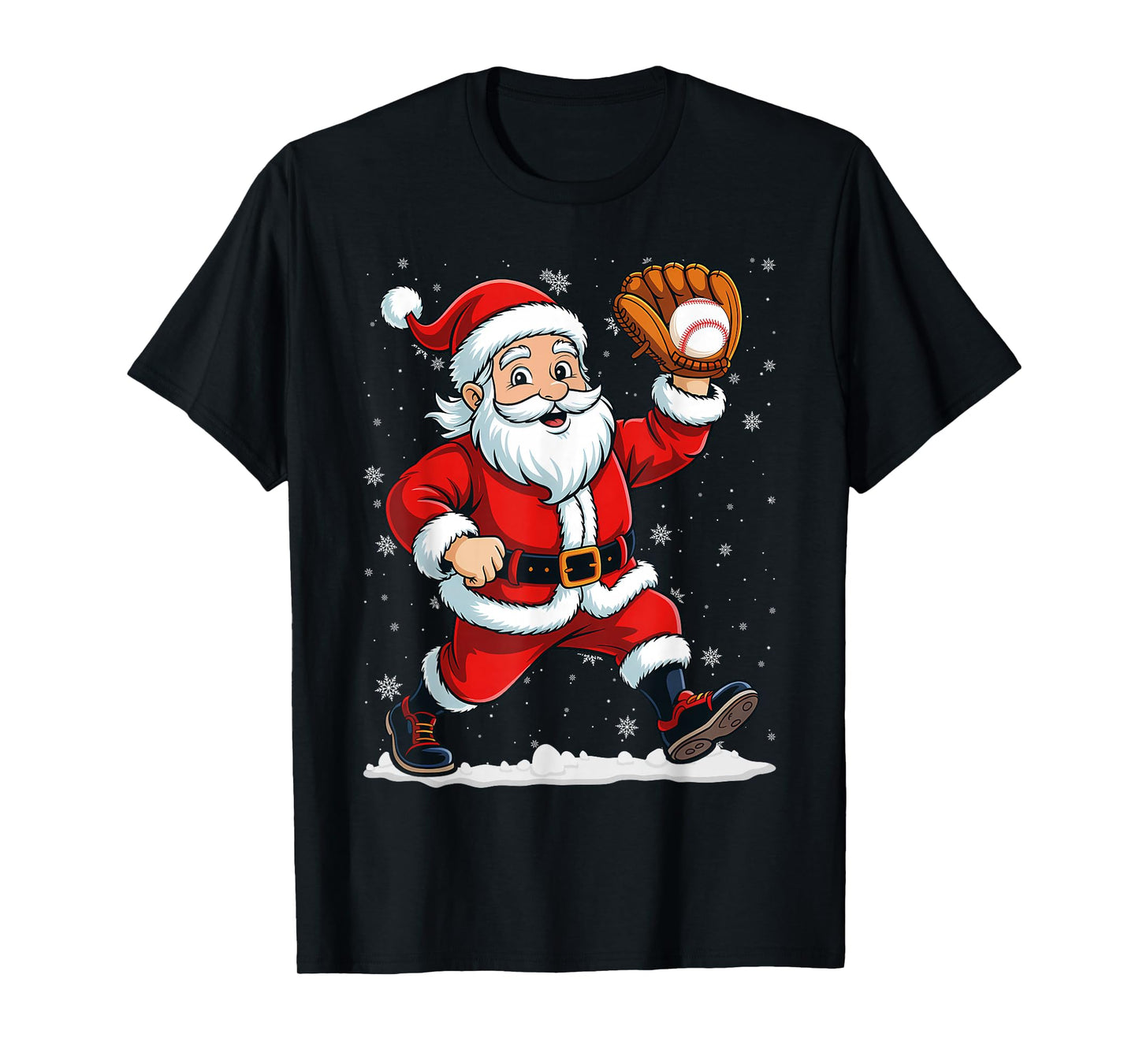 Boys Men Xmas Pitcher Santa Claus Christmas Baseball T-Shirt