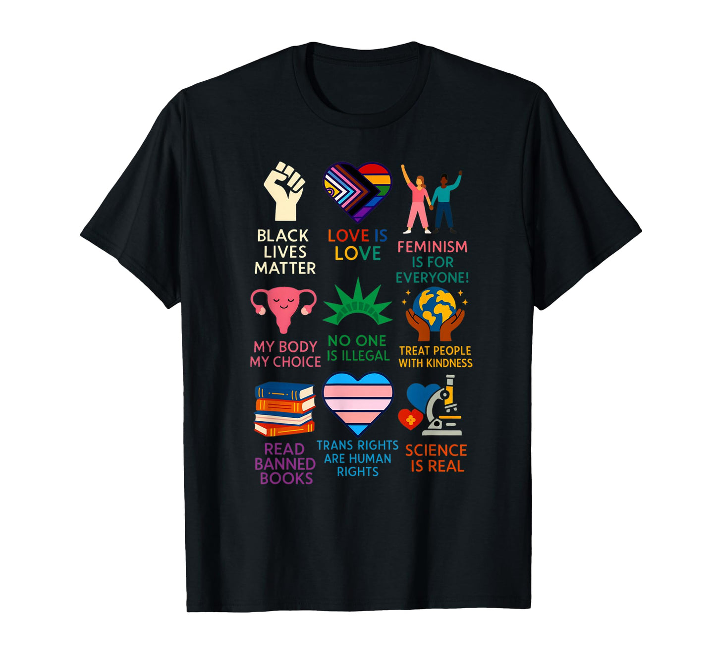BLM Human Rights Feminism Trans Science Books LGBTQ Kindness T-Shirt