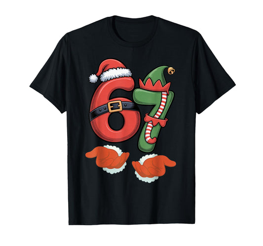 Viral 67 Christmas 67 Meme Santa Elf - SIX Seven Santa Hand T-Shirt