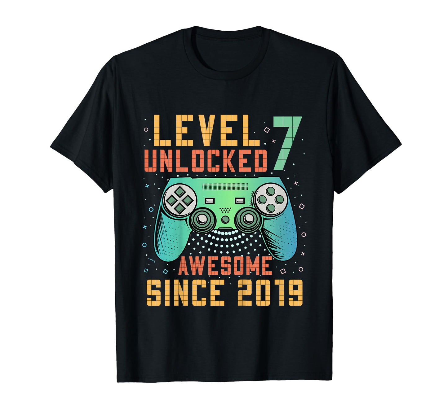 Kids Level 7 Unlocked Awesome Since 2019 7th Birthday Boy T-Shirt