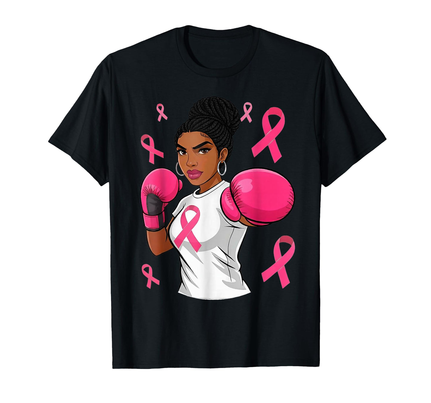 Women Black African American Breast Cancer Afro Pink Ribbon T-Shirt