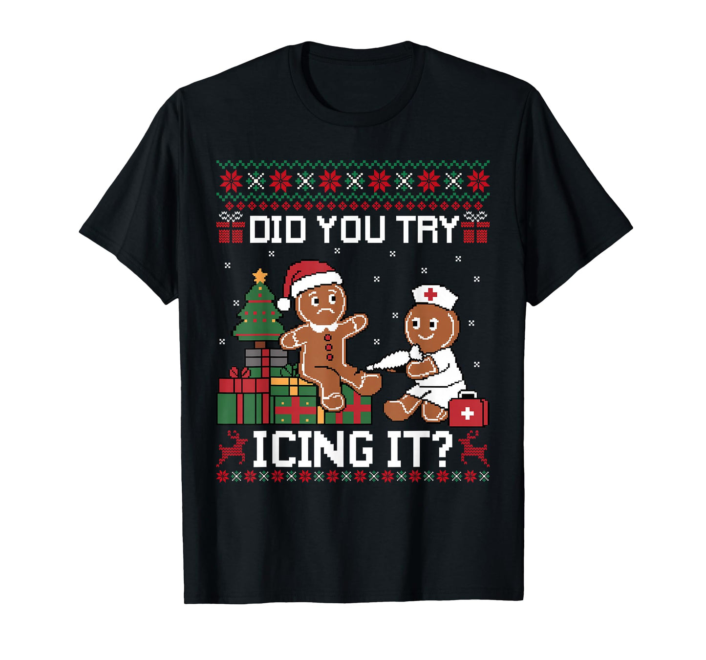 Retro Nurse Christmas Gingerbread Ugly Sweaters T-Shirt