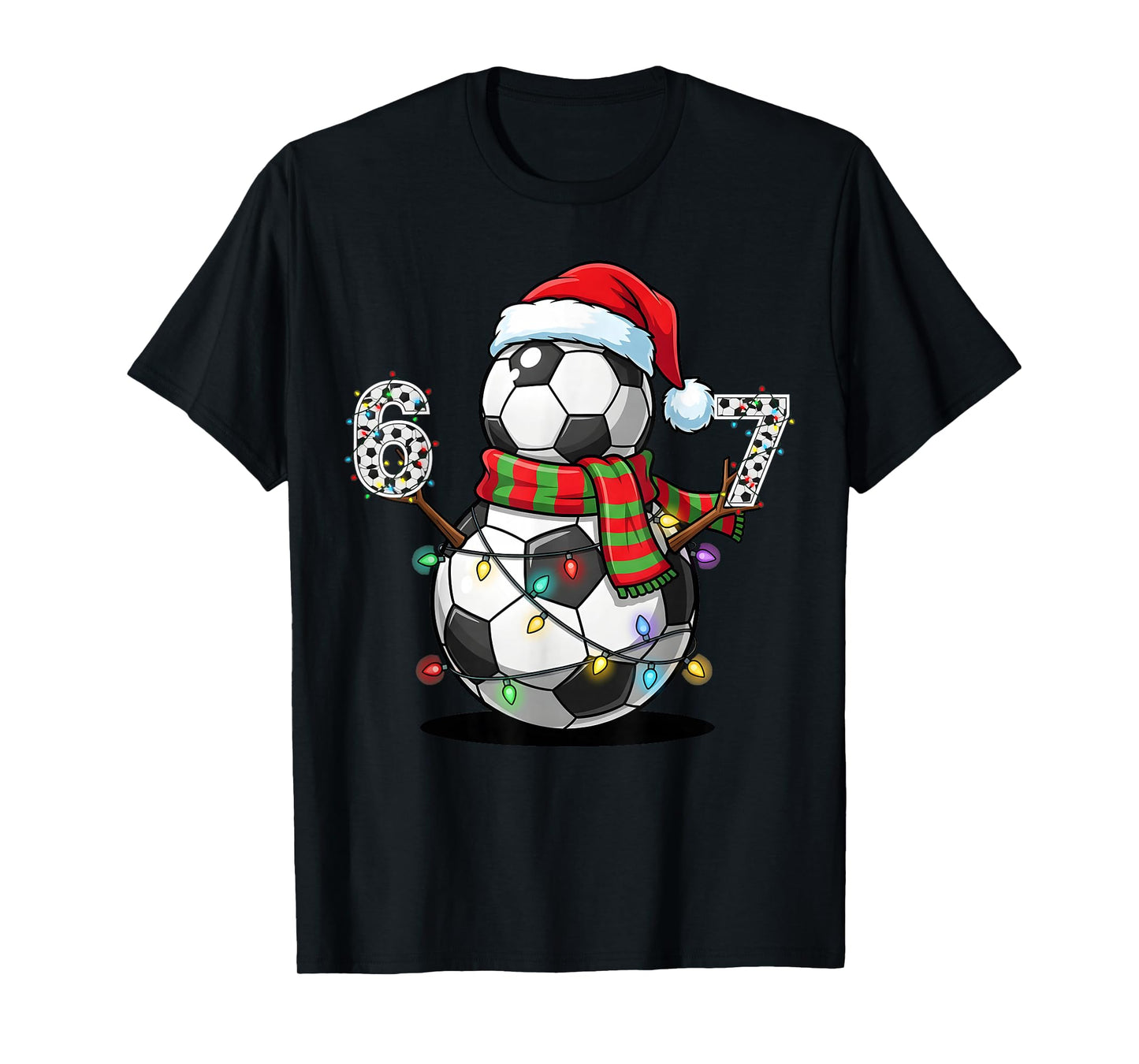Soccer Snowman 67 Christmas Santa Hat Lights Holiday Season T-Shirt