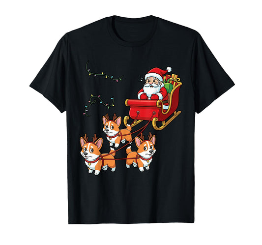 Dog Christmas Outfit, Corgi Christmas Santa Sleigh T-Shirt