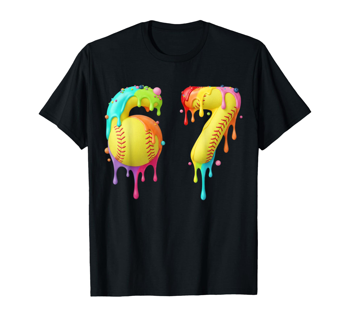 Kids Meme 67 Number Six 6 Seven 7 Ice Cream Drips Softball T-Shirt