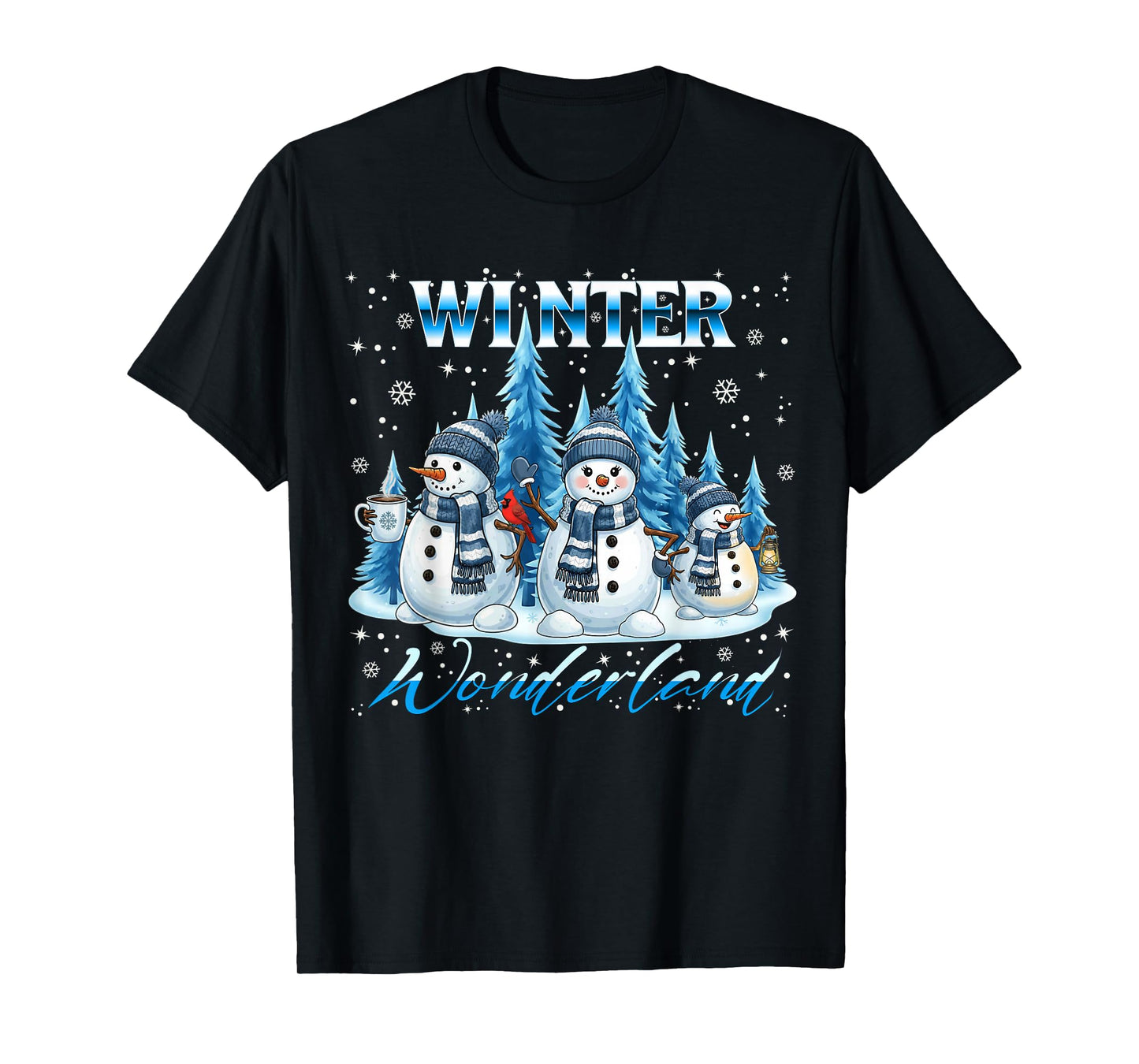Winter Wonderland Snowman Family Snowflake Cozy Winter Scene T-Shirt