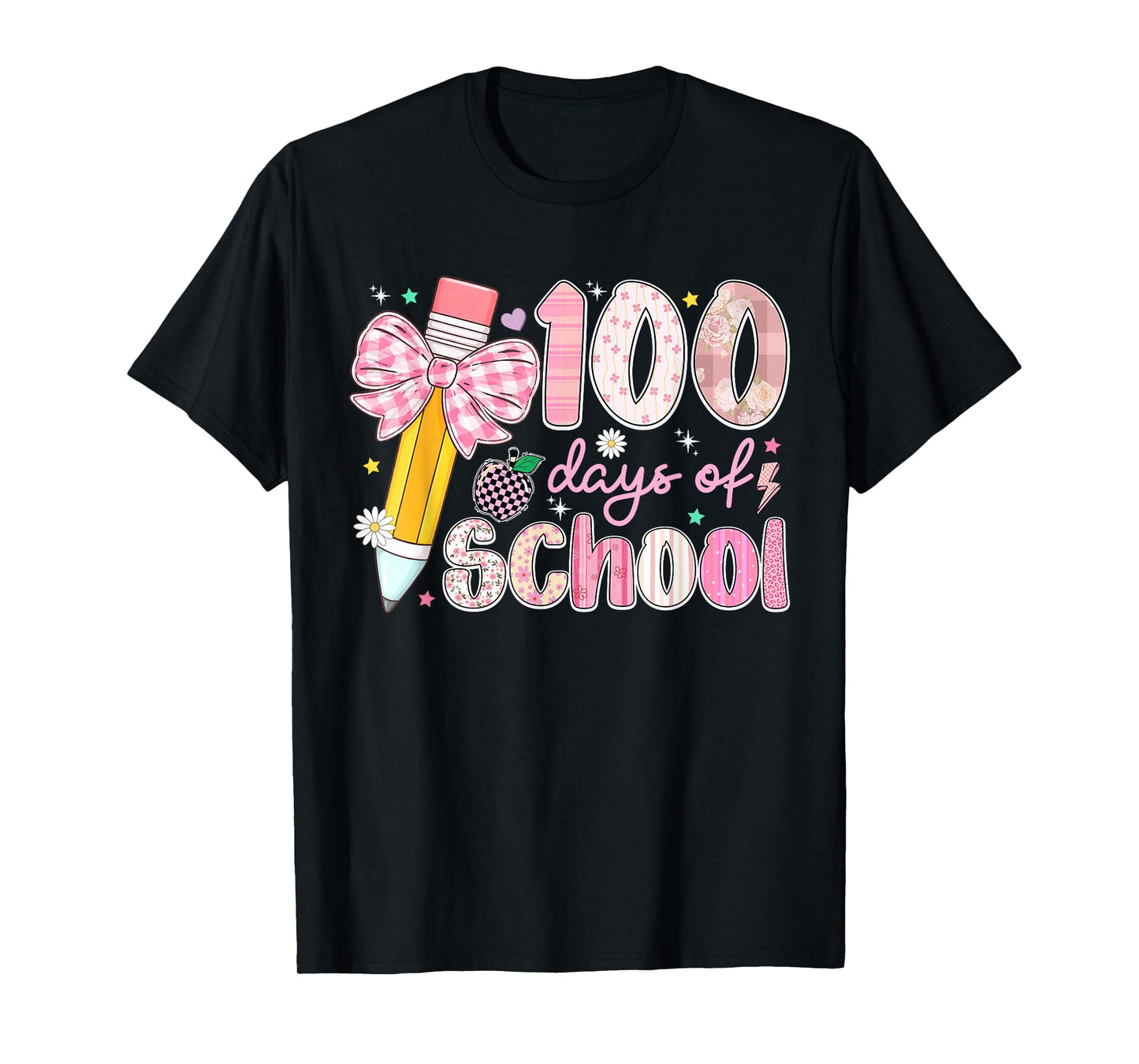 100 Days of School Girls Coquette Bow Pencil 100th Day T-Shirt