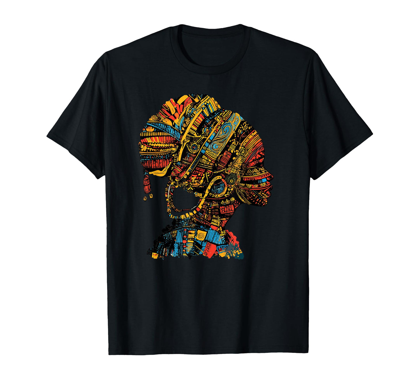 Afrocentric Queen Tribal Profile with Ethnic Patterns T-Shirt