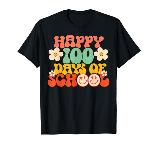 Happy 100th Day of School Teacher Kids Retro Groovy 100 Days T-Shirt