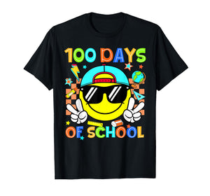 100 Days of School Groovy Smile Face Teacher Boy Kid T-Shirt