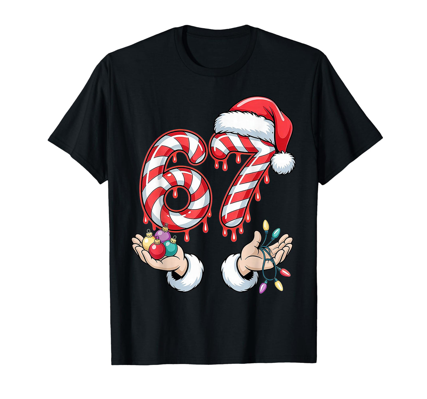 Funny Six Seven 67 Christmas Candy Cane Festive Holiday Fun T-Shirt