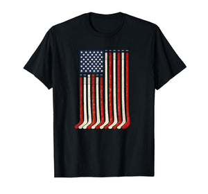 USA Flag Hockey Sticks Patriotic Ice Hockey 4th of July T-Shirt