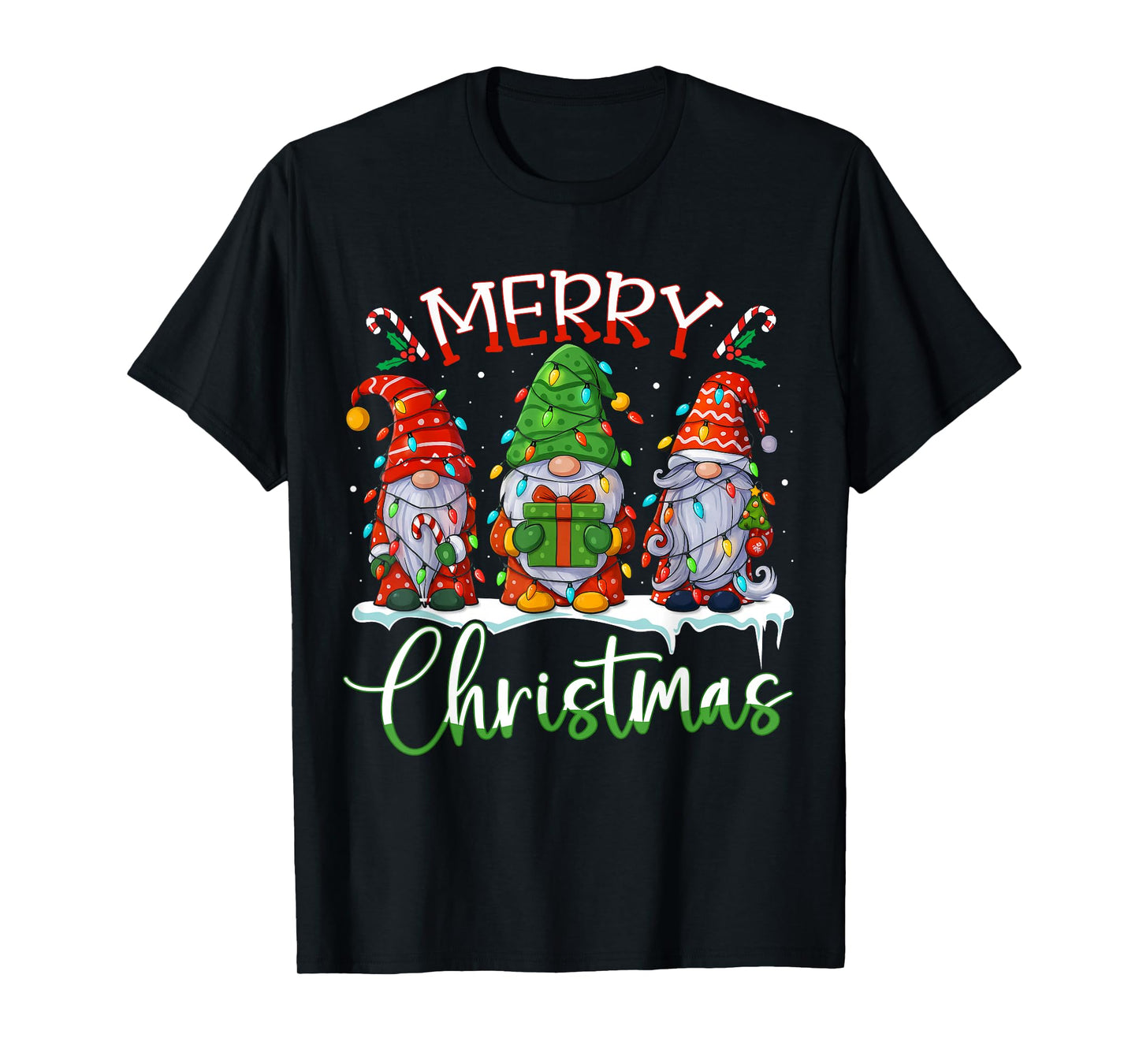 Cute Gnomes Merry Christmas Light Family Gnome Xmas Matching T-Shirt