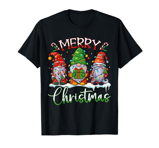 Cute Gnomes Merry Christmas Light Family Gnome Xmas Matching T-Shirt