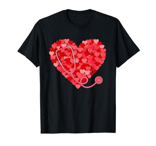 PCA Life Valentine Heart Stethoscope Nurse Healthcare T-Shirt