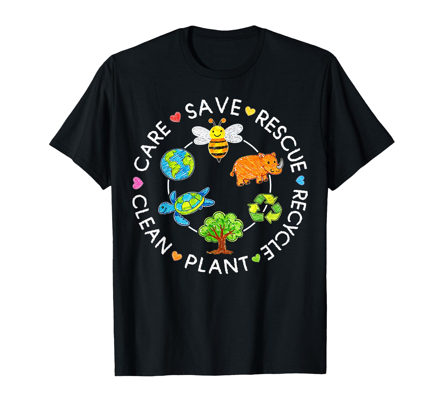 Save Rescue Recycle Clean Crayon Kids Earth Day Boys Girls T-Shirt