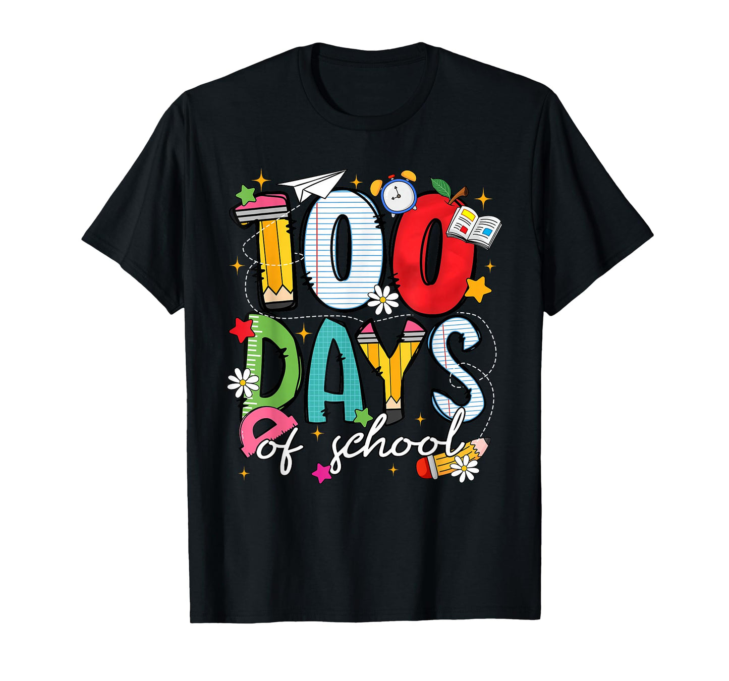 Preppy Happy 100 Days of School Floral Pencil Boy Girl Kid T-Shirt