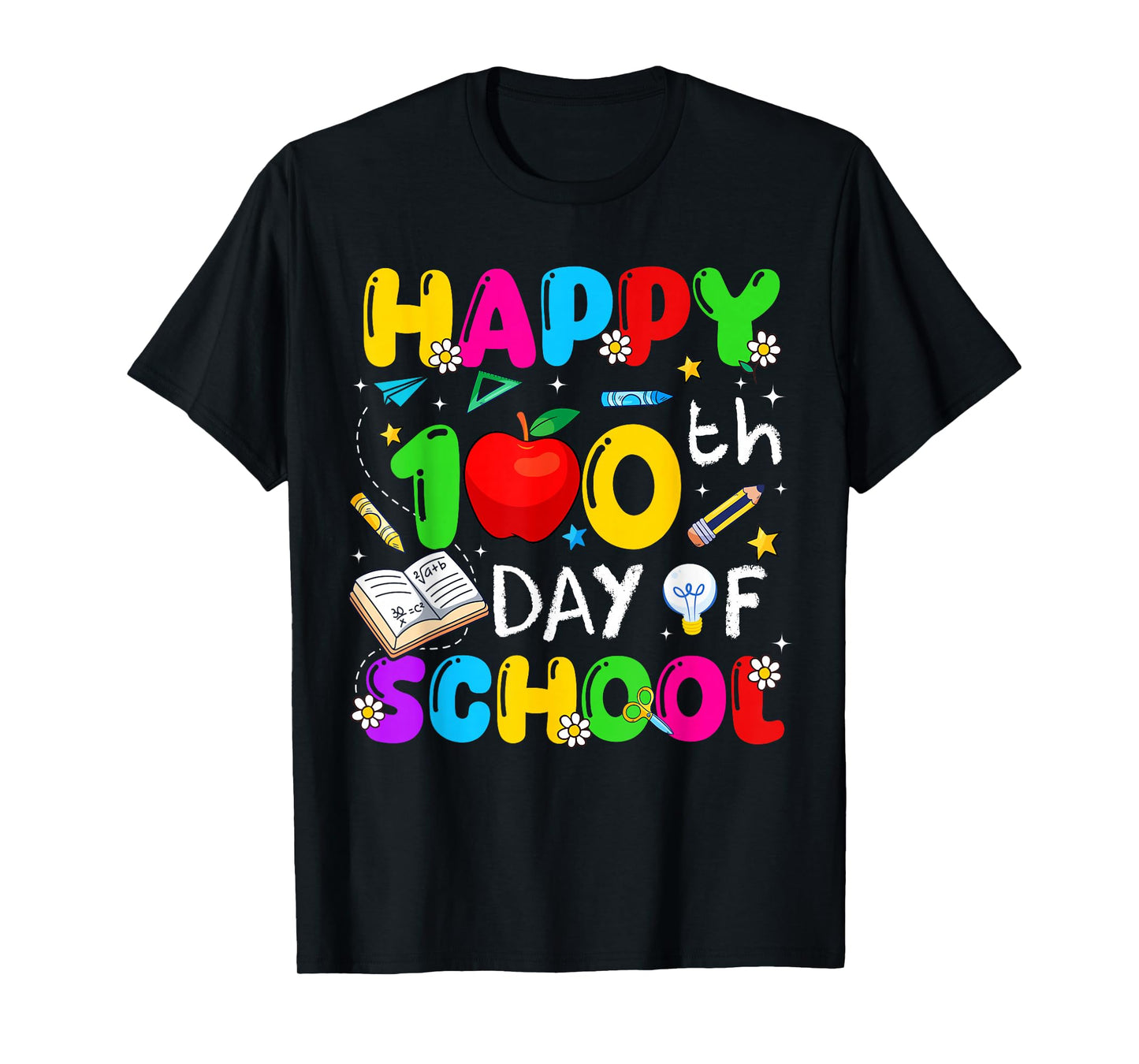 Happy 100 Days of School Apple Crayon Teacher Boy Girl Kids T-Shirt