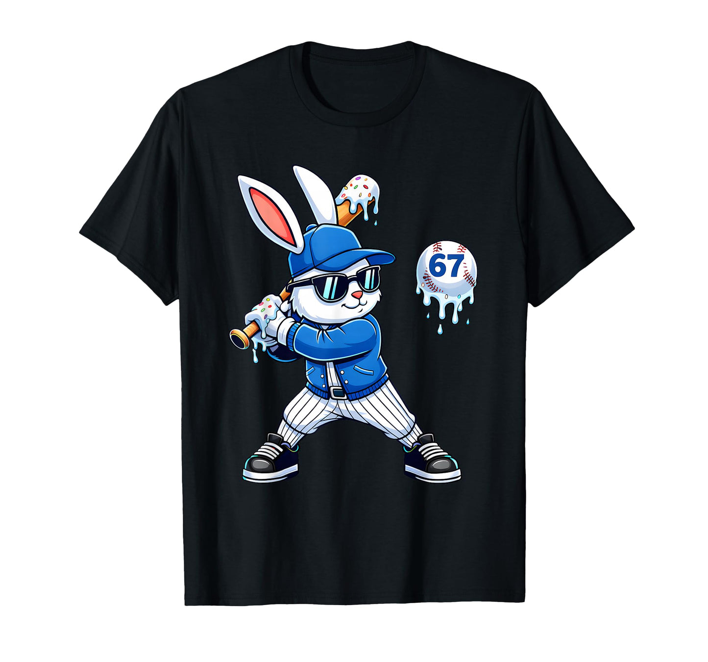 Funny Dripping Drip Baseball Rabbit Bunny Easter Men Boy Kid T-Shirt