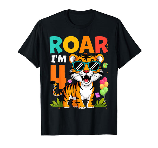 4th Birthday Roar I'm 4 Year Old Tiger Safari Jungle T-Shirt