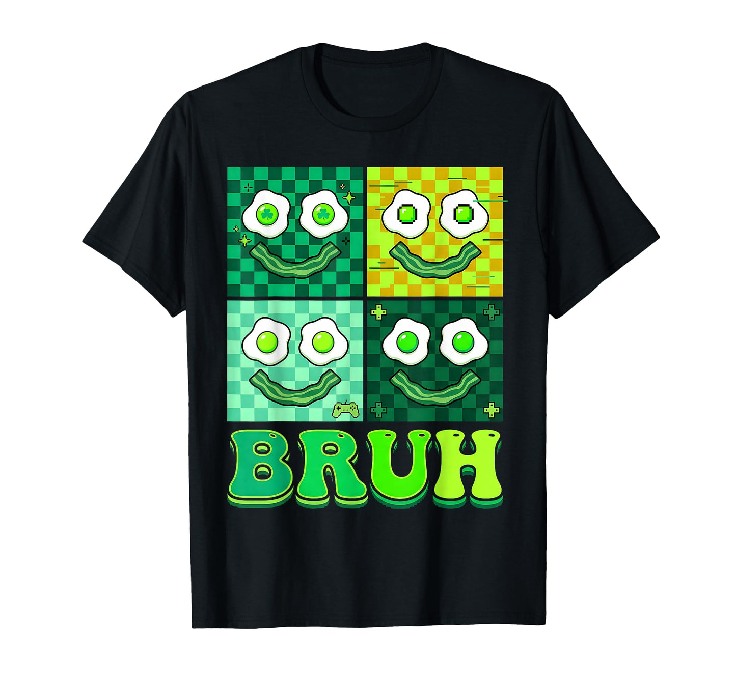 Green Face Eggs and Bacon Breakfast St Patricks Groovy T-Shirt