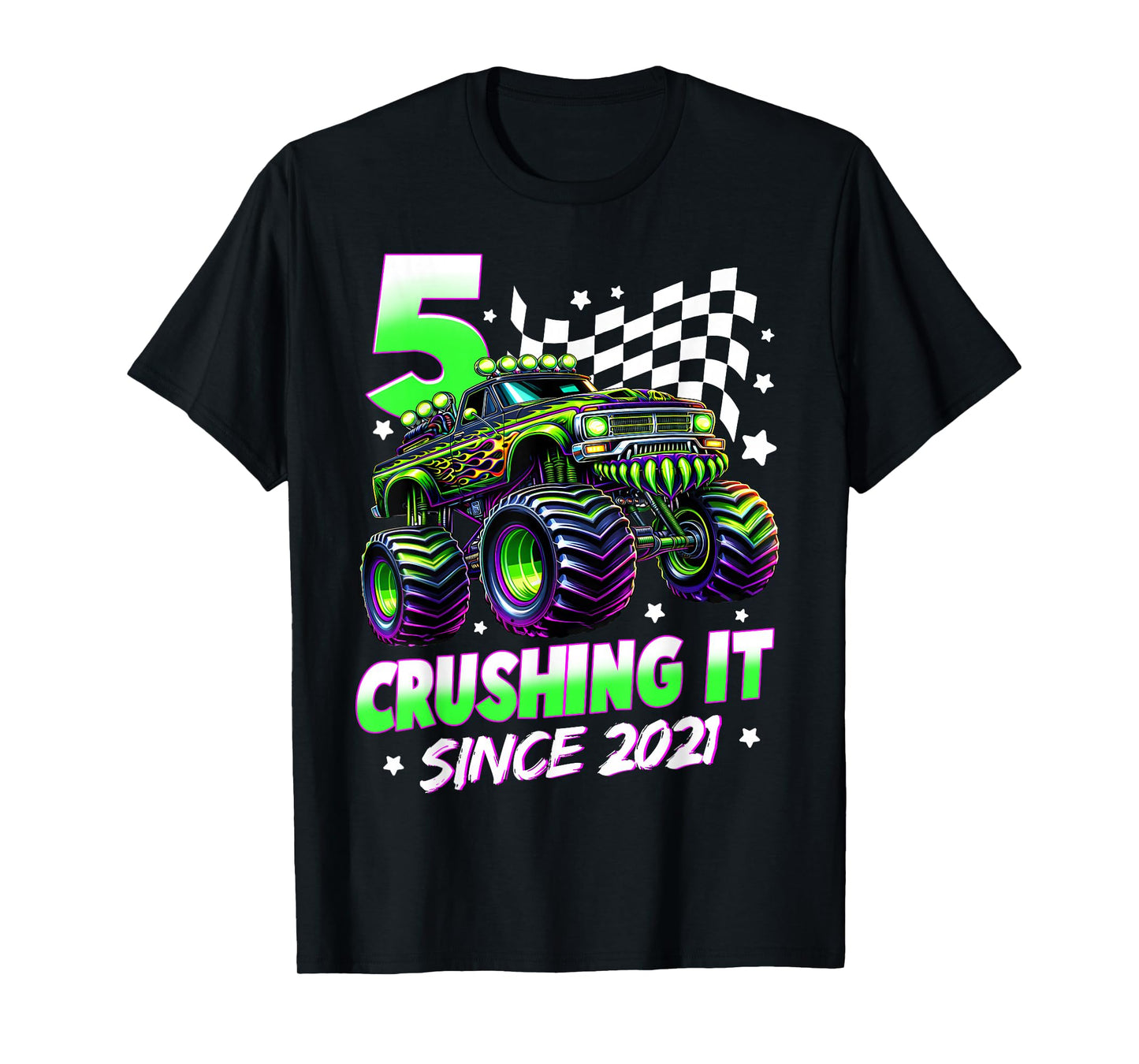Monster Truck 5 Year Old Boys 5th Birthday Party Born 2021 T-Shirt