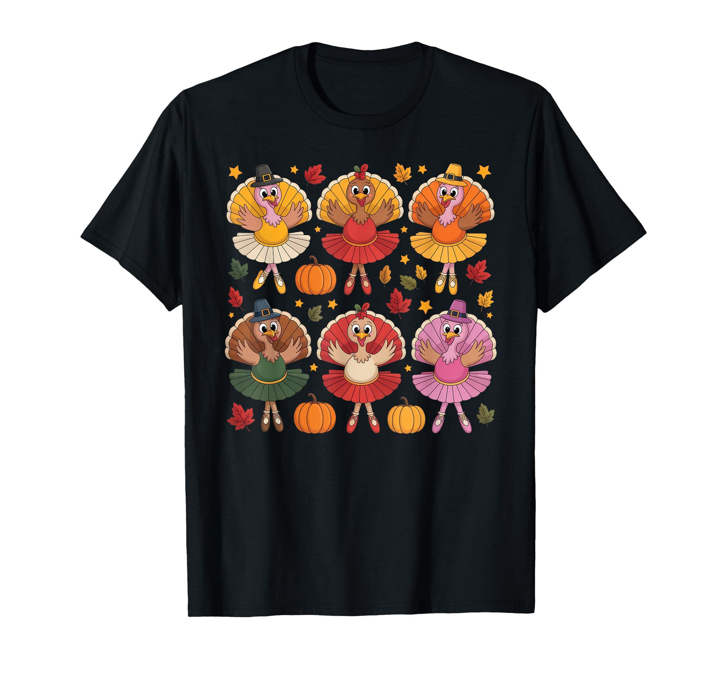 Autumn Ballerinas Dancing Cute Turkey Thanksgiving Girls T-Shirt