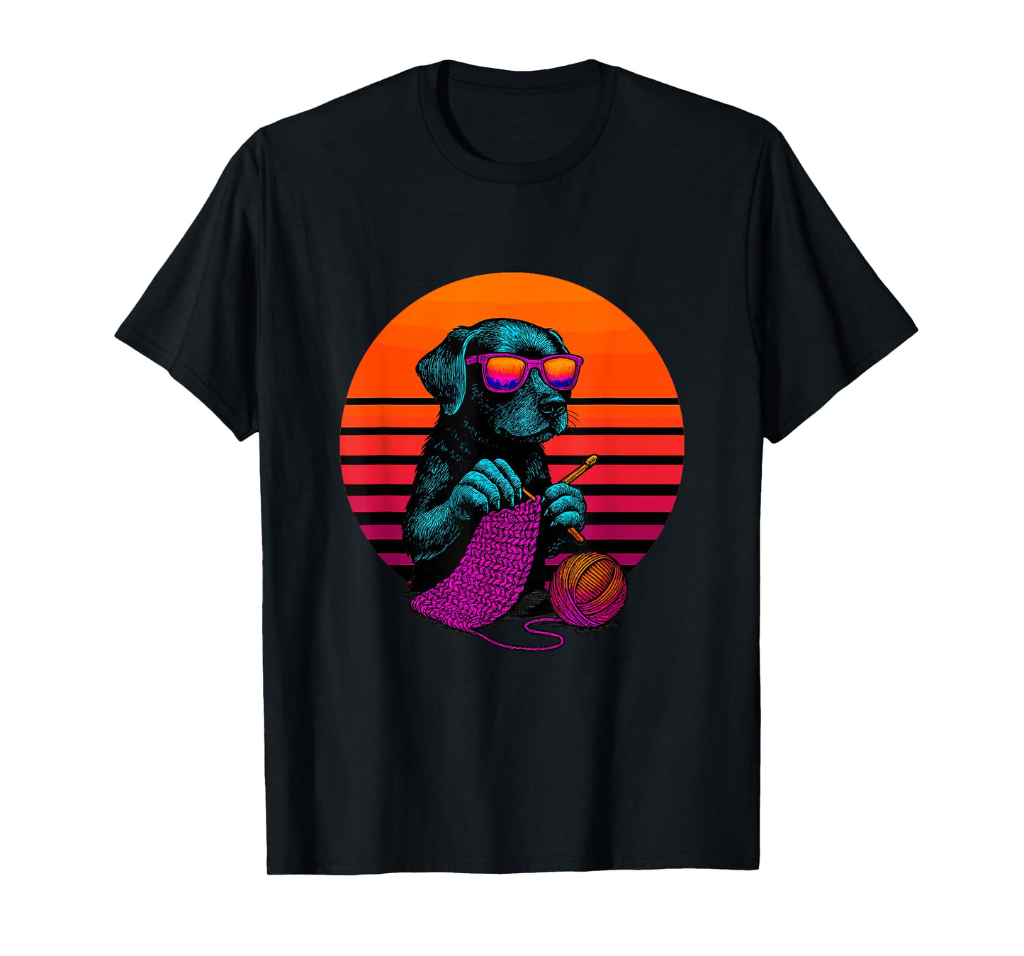 Retro Dog with Yarn Crocheting Cozy Crafter T-Shirt