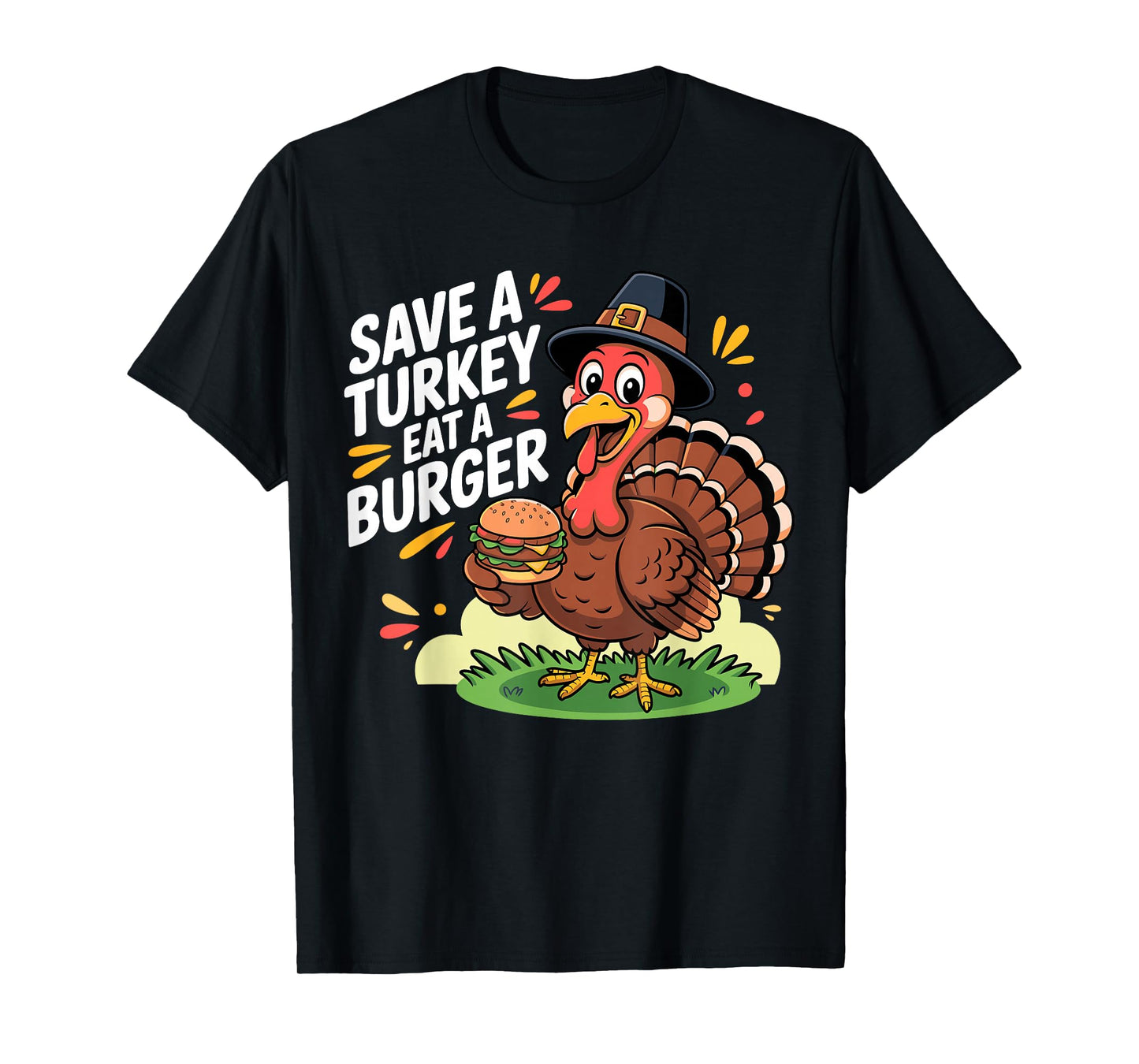 Save A Turkey Eat A Burger Autumn Funny Thanksgiving T-Shirt