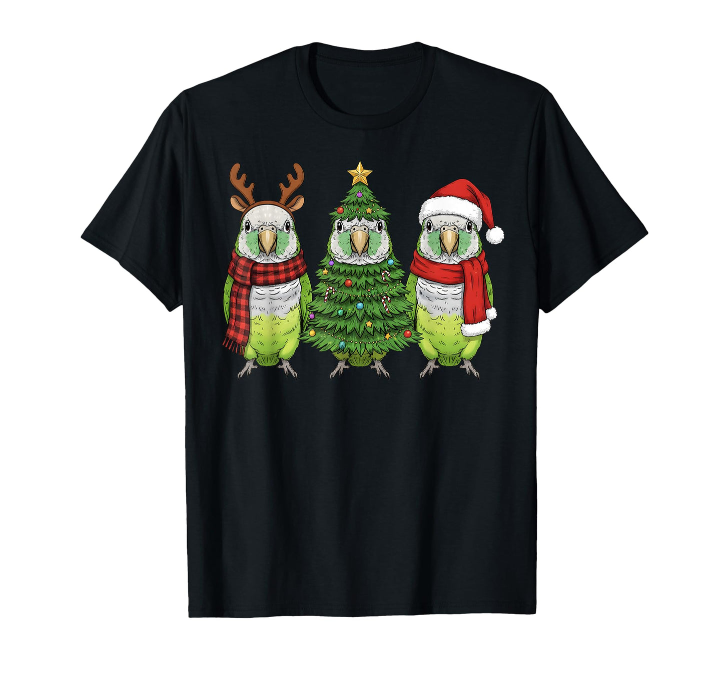 Retro Christmas Quaker Parrot Bird Santa Reindeer T-Shirt