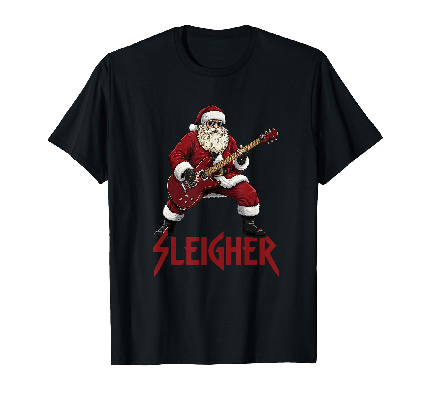 Christmas Sleigher Heavy Metal Santa Rock On Xmas T-Shirt