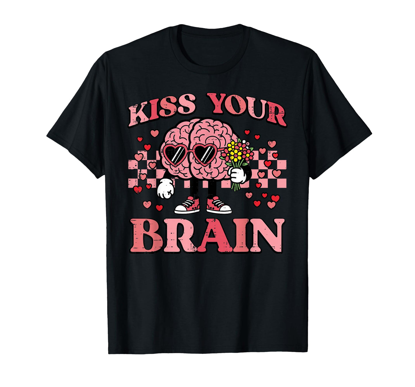 Valentines Day Teacher Kiss Your Brain Retro Men Women Kids T-Shirt