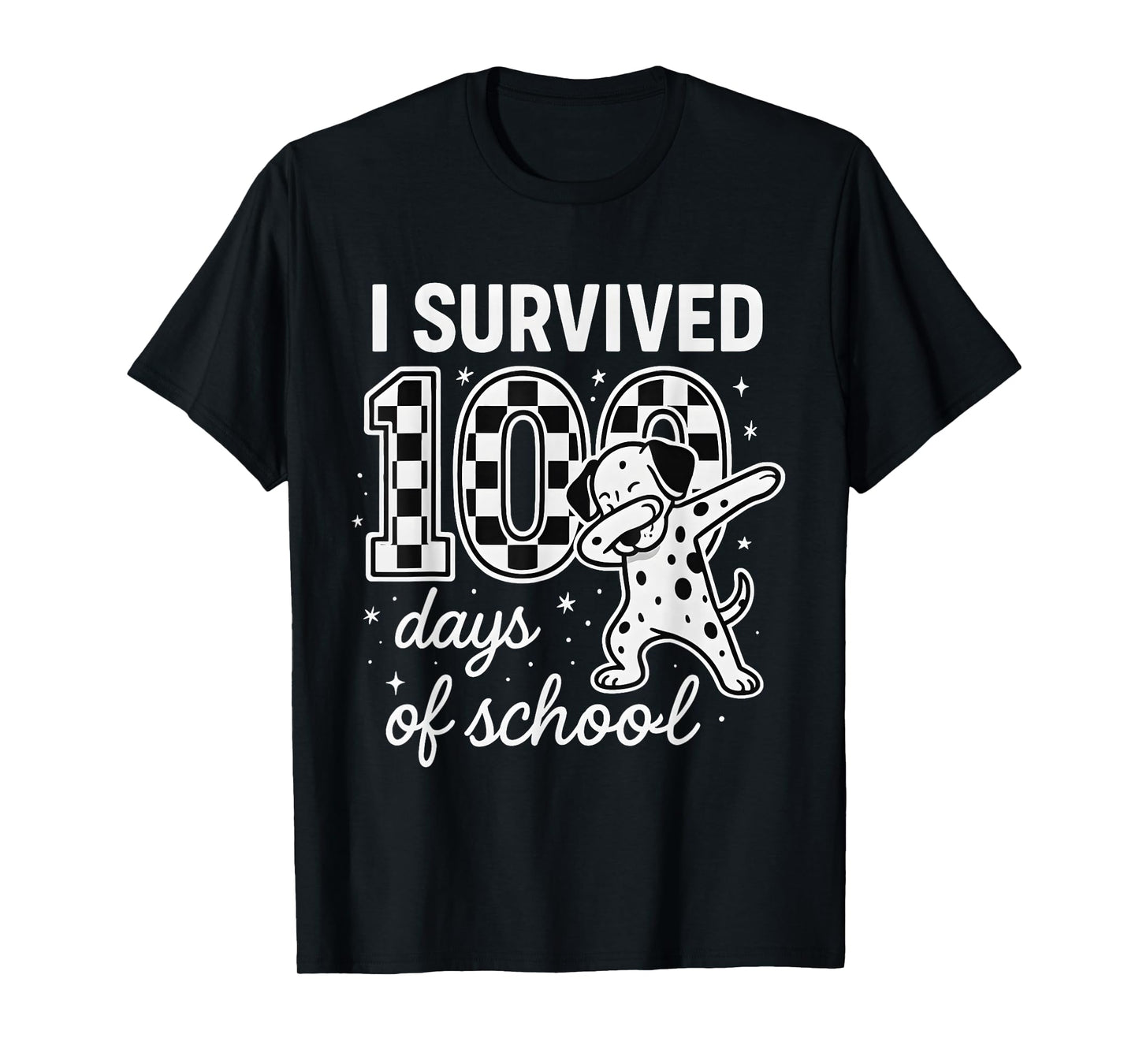 I Survived 100 Days of School Students Dabbing Dalmatian Dog T-Shirt