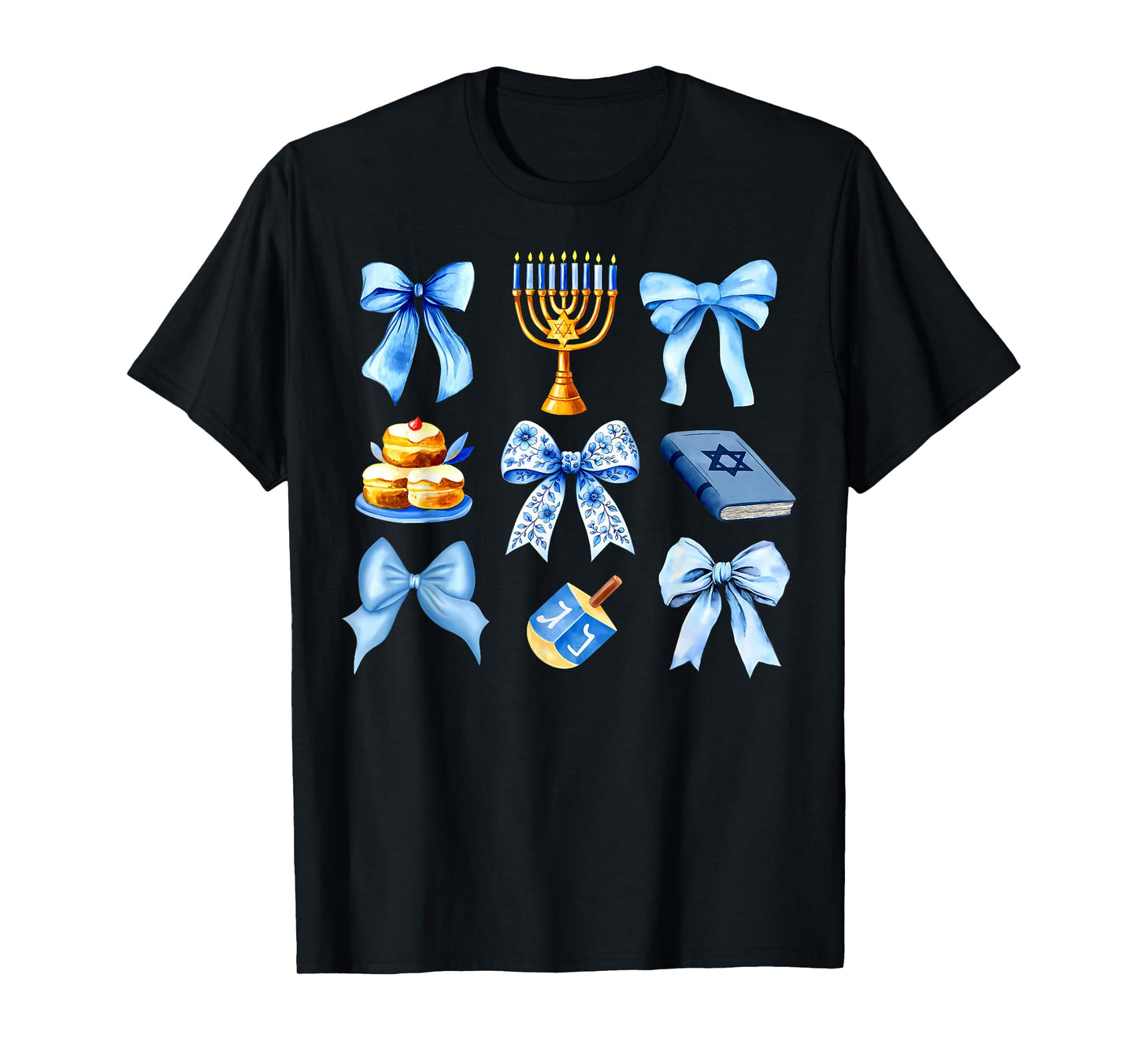 Coquette Bow Jewish Holiday Chanukah Hanukkah Menorah Girls T-Shirt