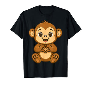 Monkey Doing Heart with Hands Valentines Day T-Shirt