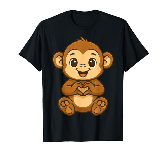 Monkey Doing Heart with Hands Valentines Day T-Shirt