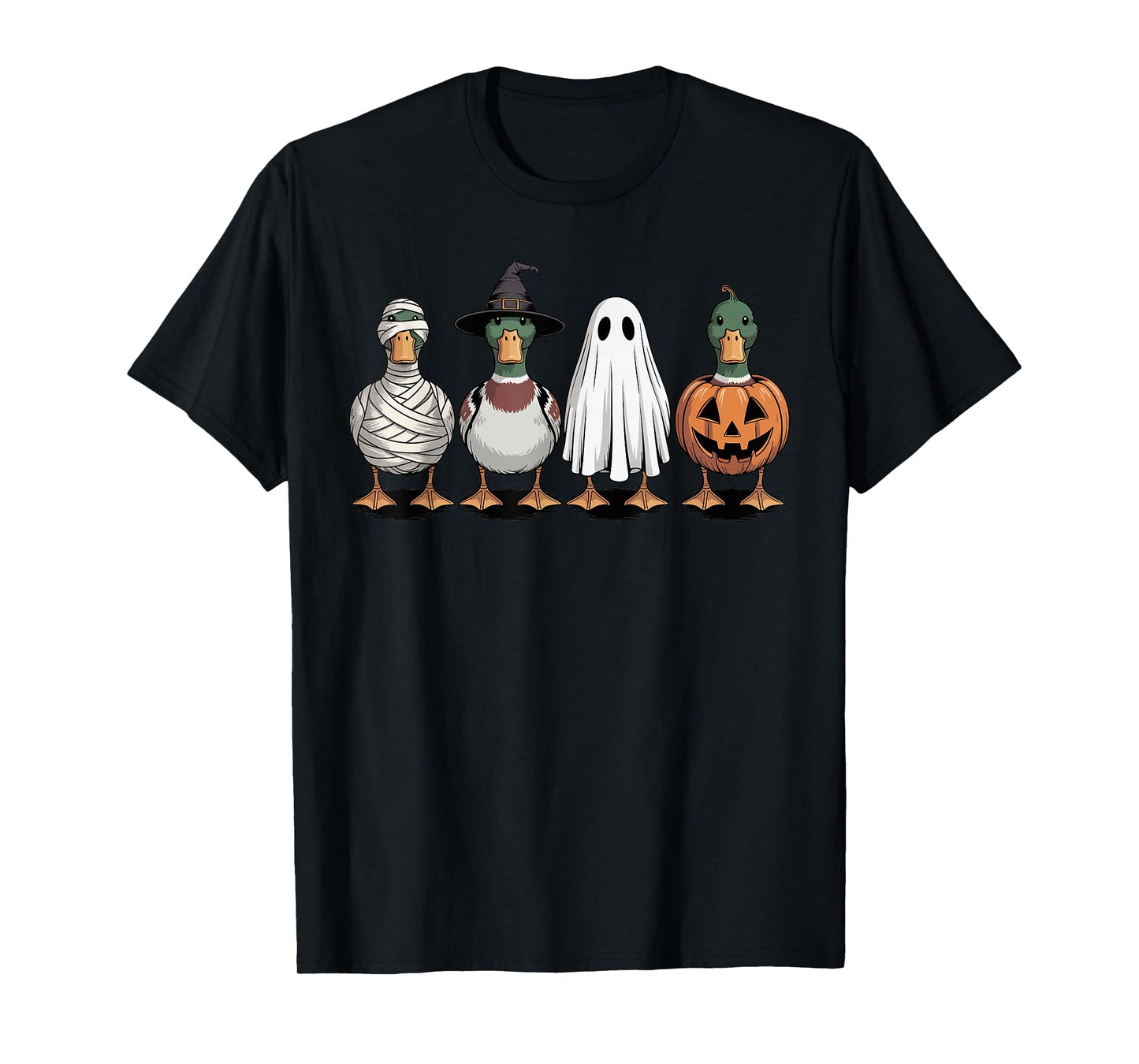 Spooky Ghost Mallard Duck Pumpkin Halloween Skeleton T-Shirt