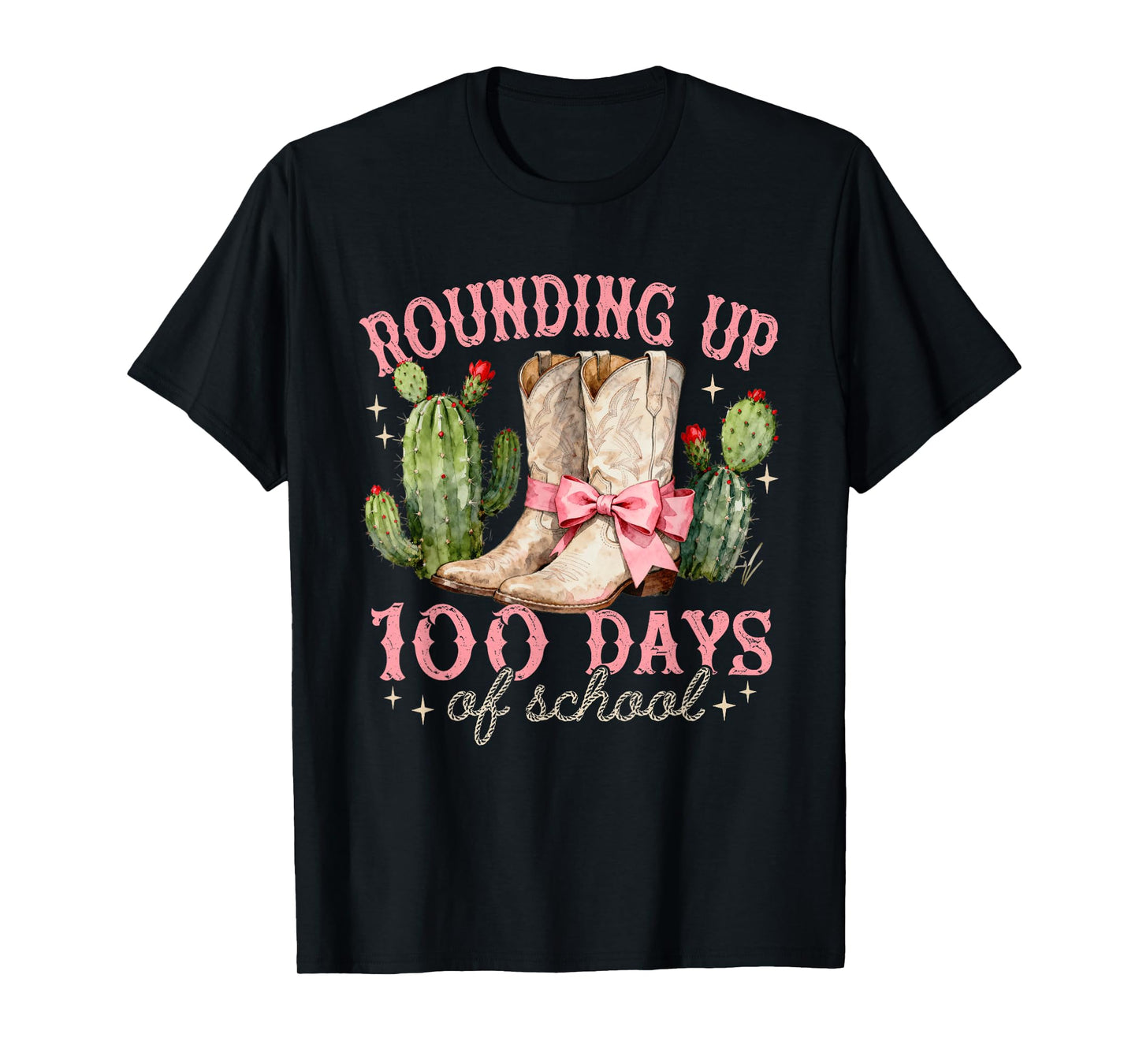Rounding Up-100 Days of School Coquette Bow Cowgirl Boots T-Shirt