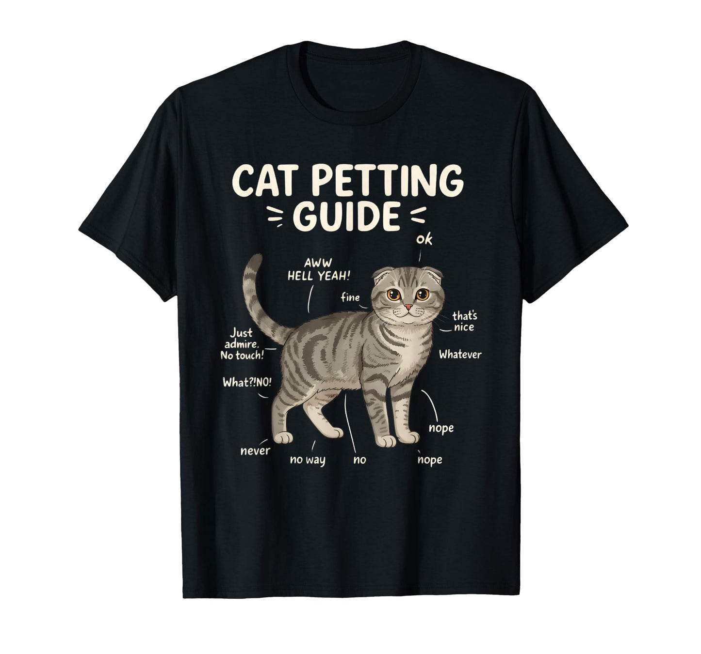 Scottish Fold Cat Petting Guide Funny Cat Lover T-Shirt